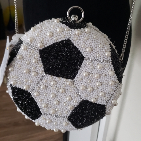 Soccer Ball Beaded Women's Bag - Black and White - Picture 2 of 7